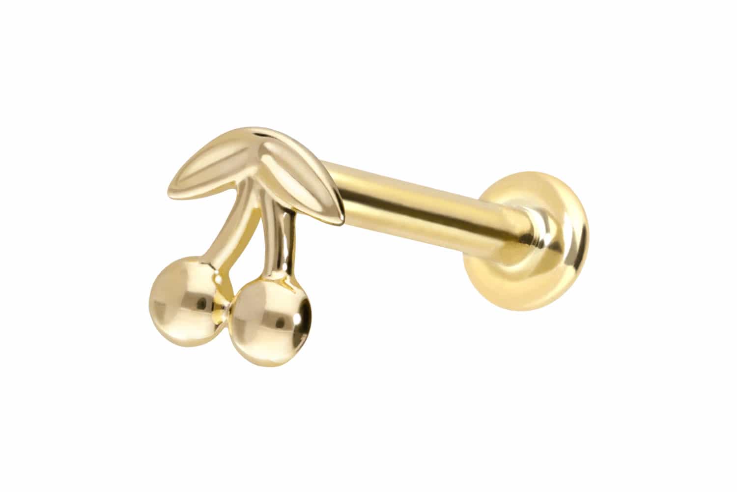 14 Karat Gold Labret mit Push Fit KIRSCHEN